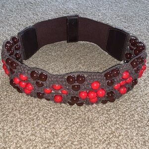 Belt Anthropologie Macrame Red Brown Beaded Boho Gypsy Hippie Cinch Snap Close